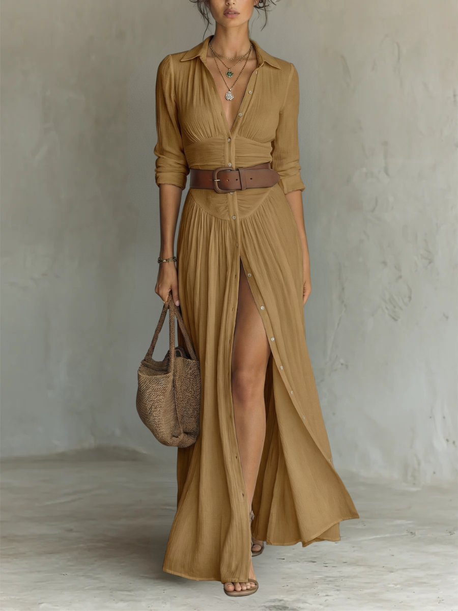 Liverno Rosalie | Elegancka Sukienka Maxi z Lnianą Nutą