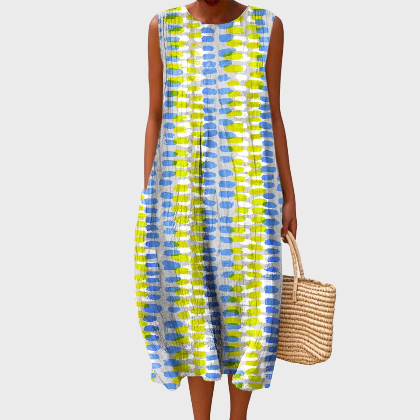Clara | Damen Ärmellos Linnen Midi-Kleid Relaxed-Fit