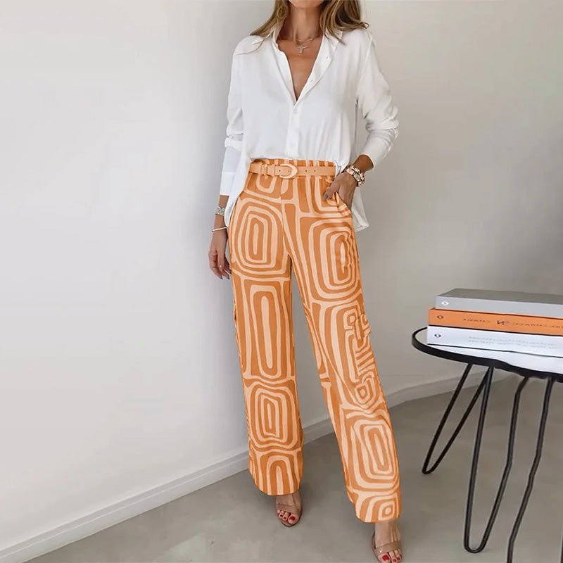 Women Two Piece Set Relaxed Top Elastic Waist Trousers