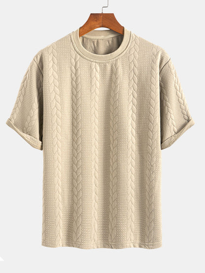 Comfortable Mid-Length Sleeve Twist Jacquard Tee & Shorts Set
