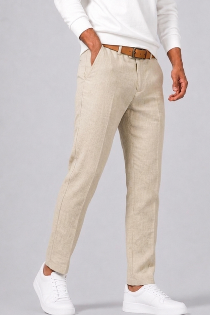 unelle | Heren Vlas Pantalon met Rechte Snit en Zijzakken