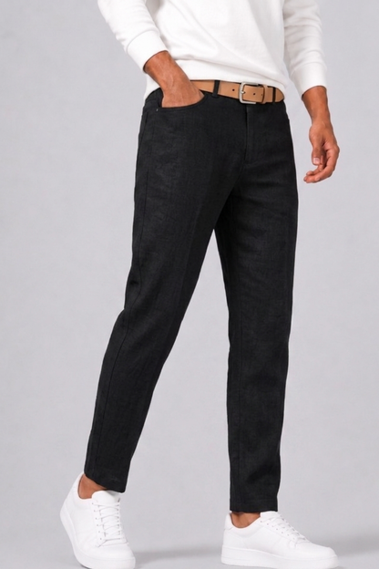 unelle | Heren Vlas Pantalon met Rechte Snit en Zijzakken