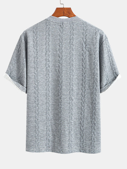 Comfortable Mid-Length Sleeve Twist Jacquard Tee & Shorts Set