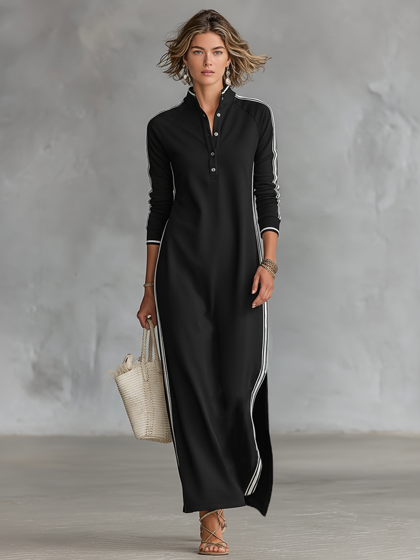 Liverno Florence | Elegancka sukienka maxi z kołnierzykiem i guzikami