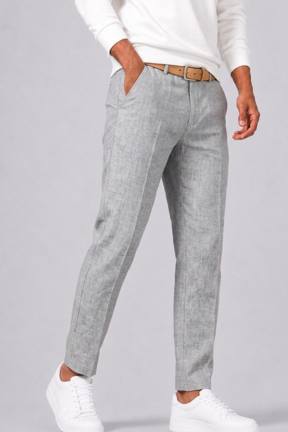 unelle | Heren Vlas Pantalon met Rechte Snit en Zijzakken