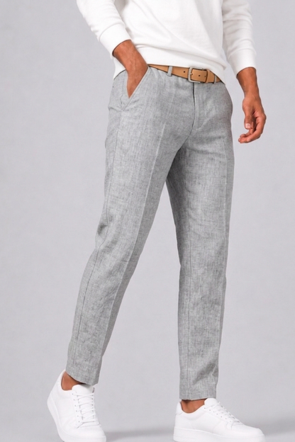 unelle | Heren Vlas Pantalon met Rechte Snit en Zijzakken