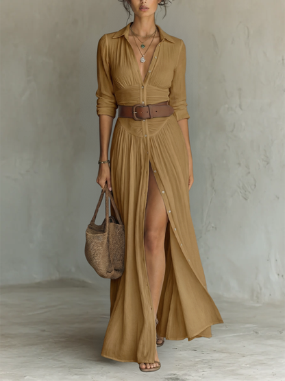 Liverno Rosalie | Elegancka Sukienka Maxi z Lnianą Nutą