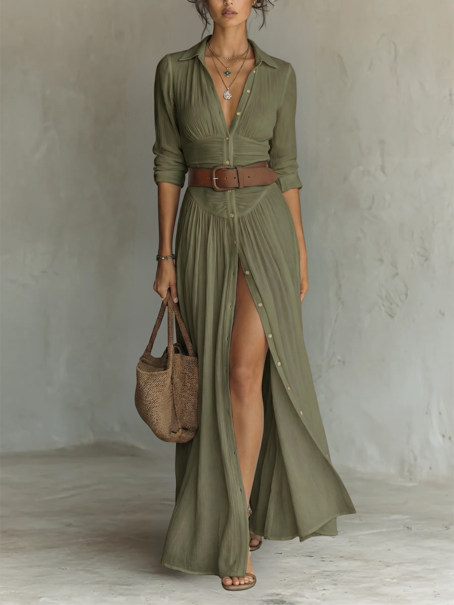 Liverno Rosalie | Elegancka Sukienka Maxi z Lnianą Nutą