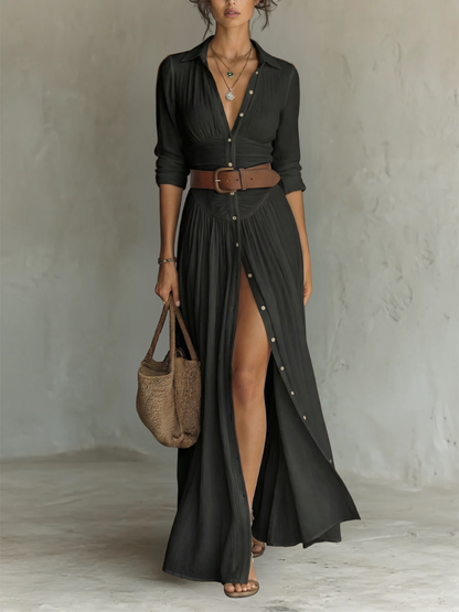 Liverno Rosalie | Elegancka Sukienka Maxi z Lnianą Nutą