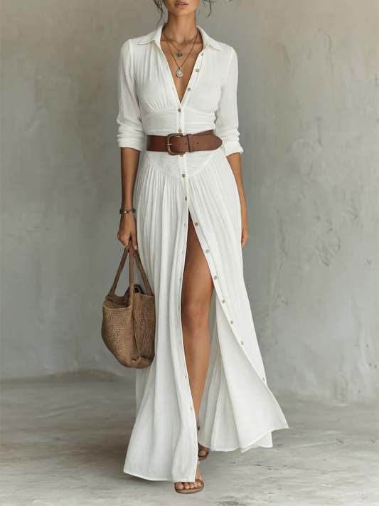 Liverno Rosalie | Elegancka Sukienka Maxi z Lnianą Nutą