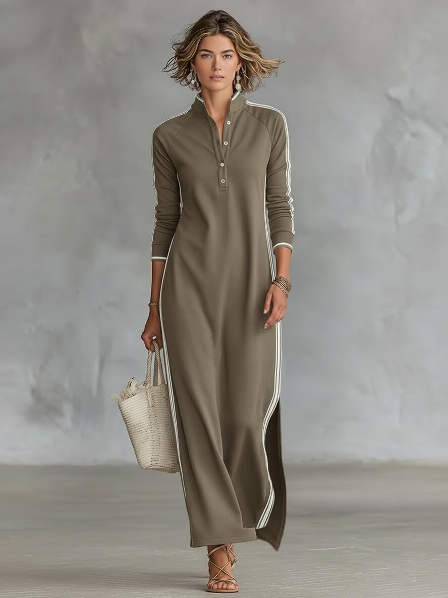 Liverno Florence | Elegancka sukienka maxi z kołnierzykiem i guzikami