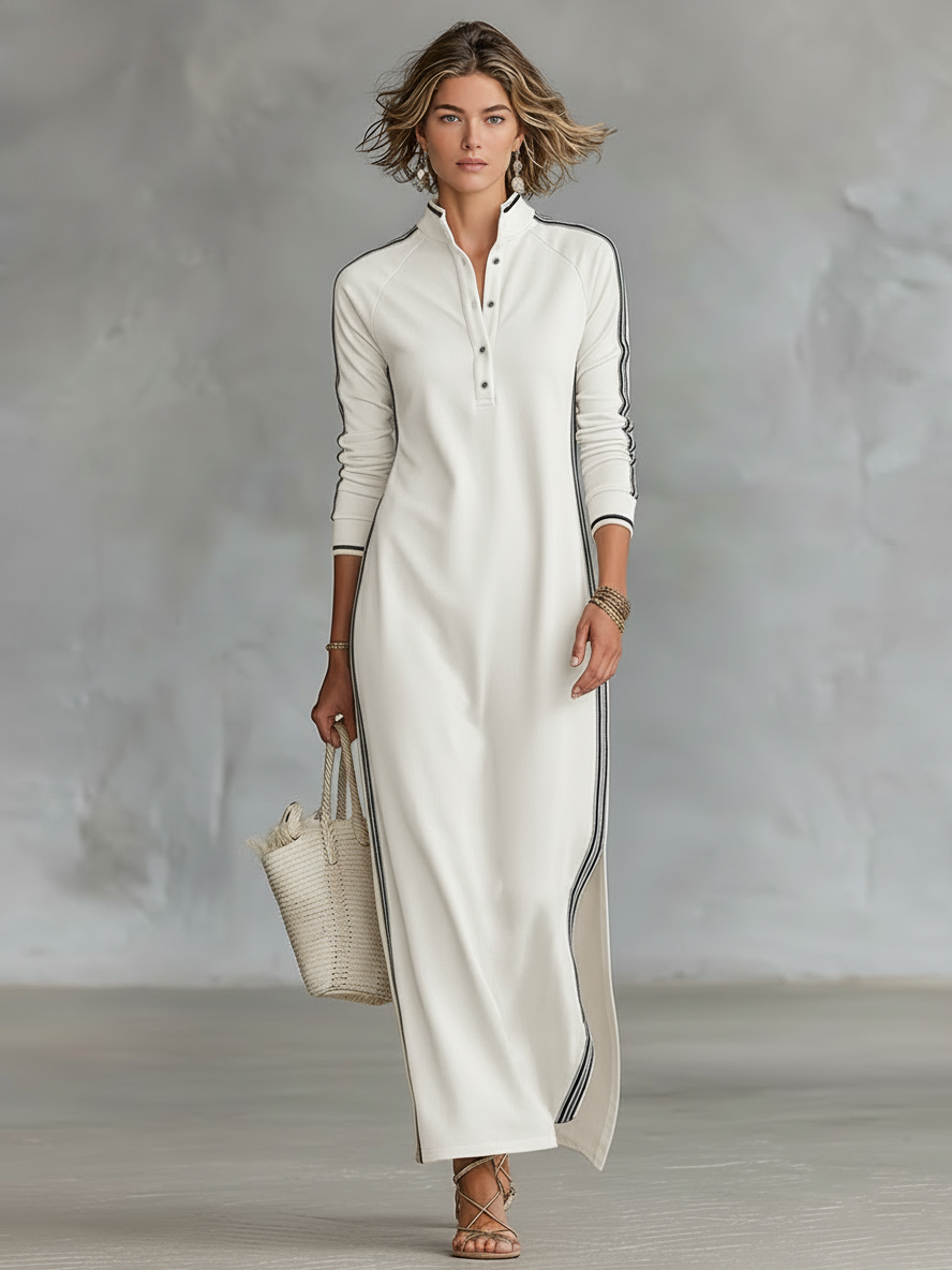 Liverno Florence | Elegancka sukienka maxi z kołnierzykiem i guzikami
