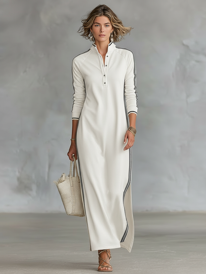 Liverno Florence | Elegancka sukienka maxi z kołnierzykiem i guzikami