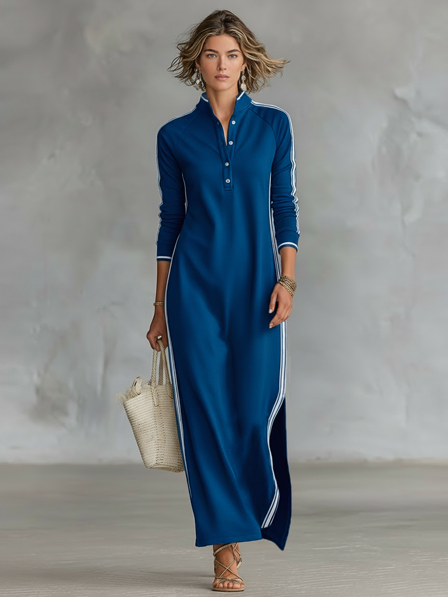 Liverno Florence | Elegancka sukienka maxi z kołnierzykiem i guzikami