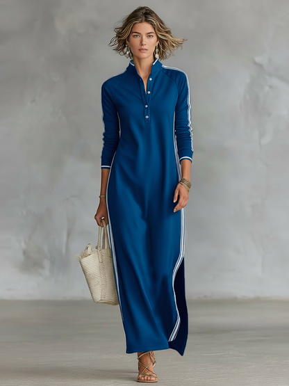 Liverno Florence | Elegancka sukienka maxi z kołnierzykiem i guzikami