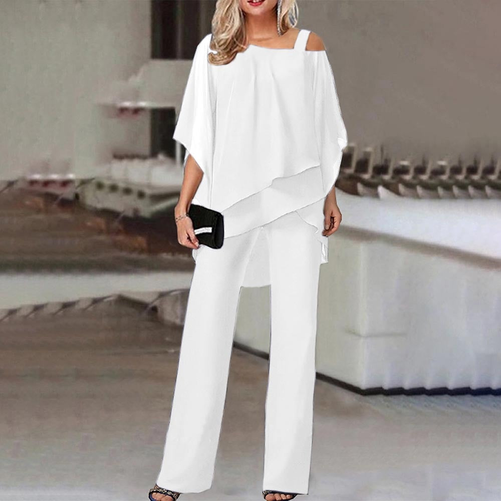 Drune Damen Zweiteiler Satz| Eleganter Jumpsuit mit Cold Shoulder Bluse