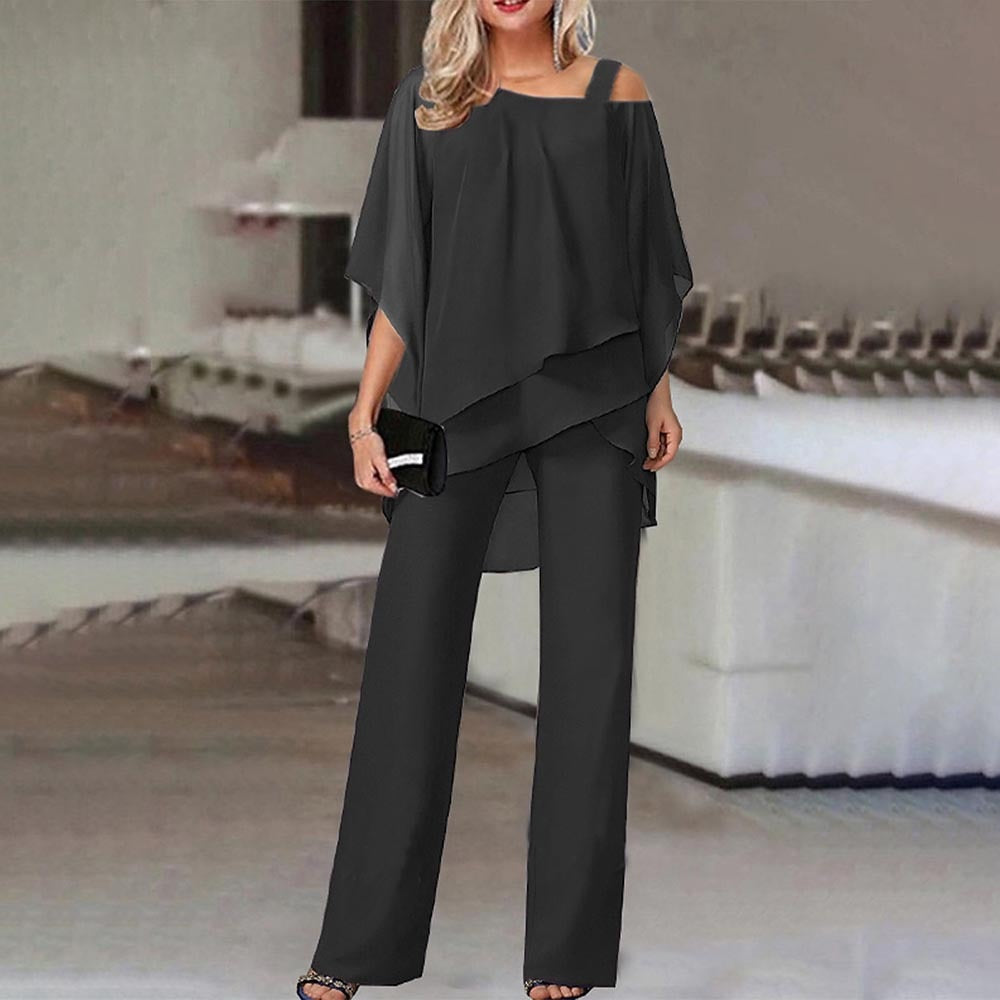 Drune Damen Zweiteiler Satz| Eleganter Jumpsuit mit Cold Shoulder Bluse