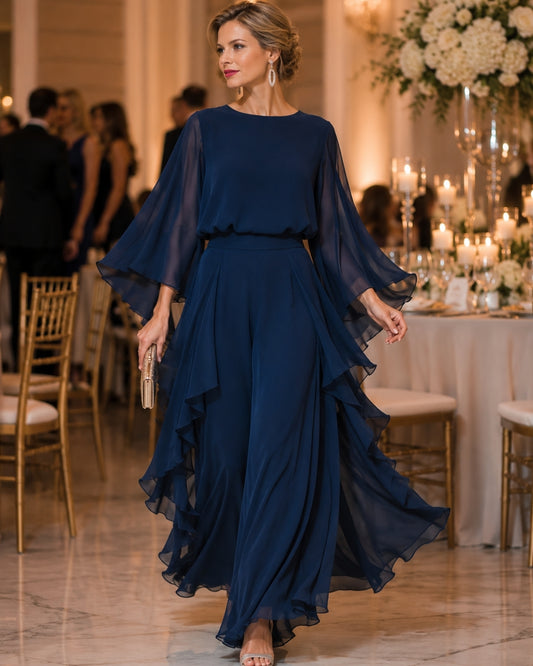 Liverno Ariel | Elegancki Szyfonowy Komplet w Kolorze Granatowym