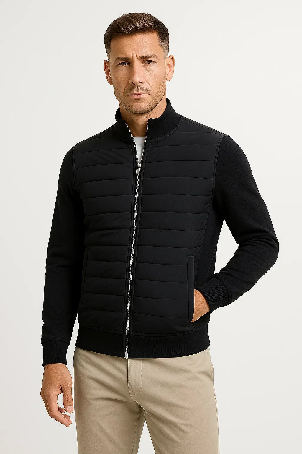 Lunelle | Herenjack Hybrid Gevoerde Gebreide Mouwen Polyester Katoen