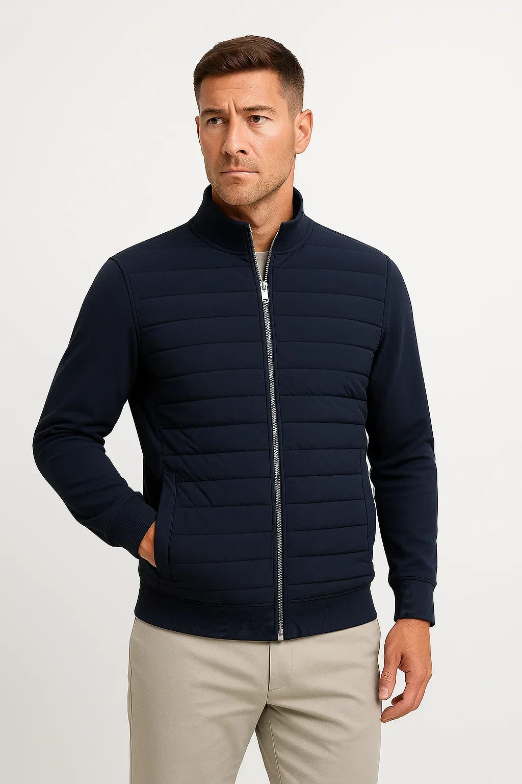 Lunelle | Herenjack Hybrid Gevoerde Gebreide Mouwen Polyester Katoen