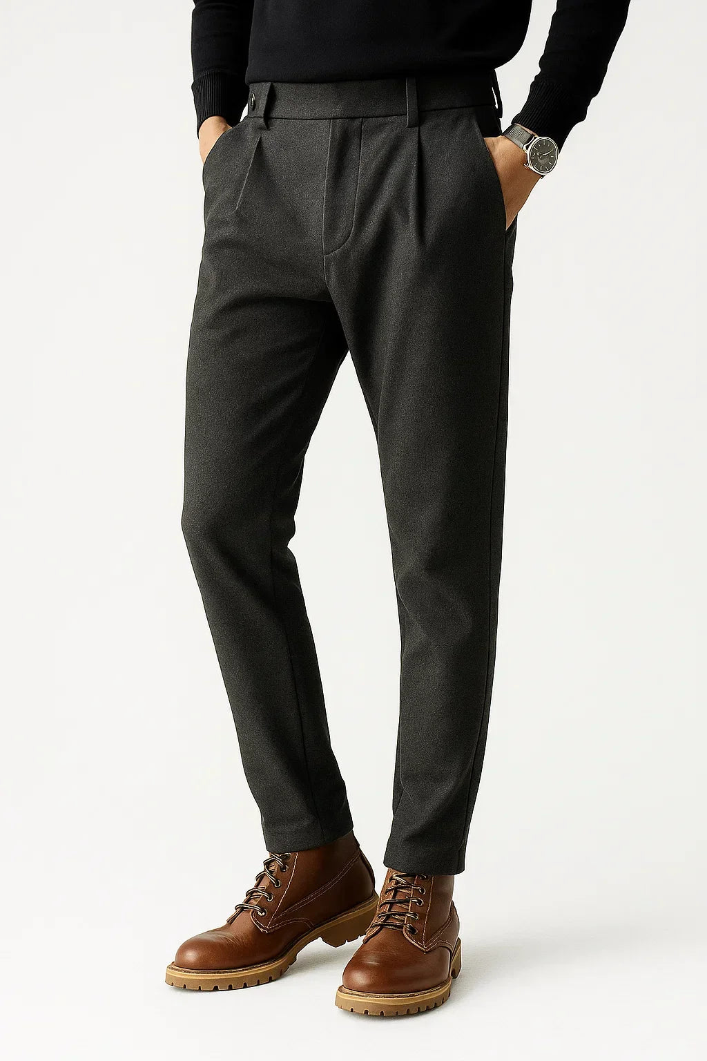 Lunelle | Herenbroek Wolmix Gestructureerde Pasvorm Slim Tapered Pijp