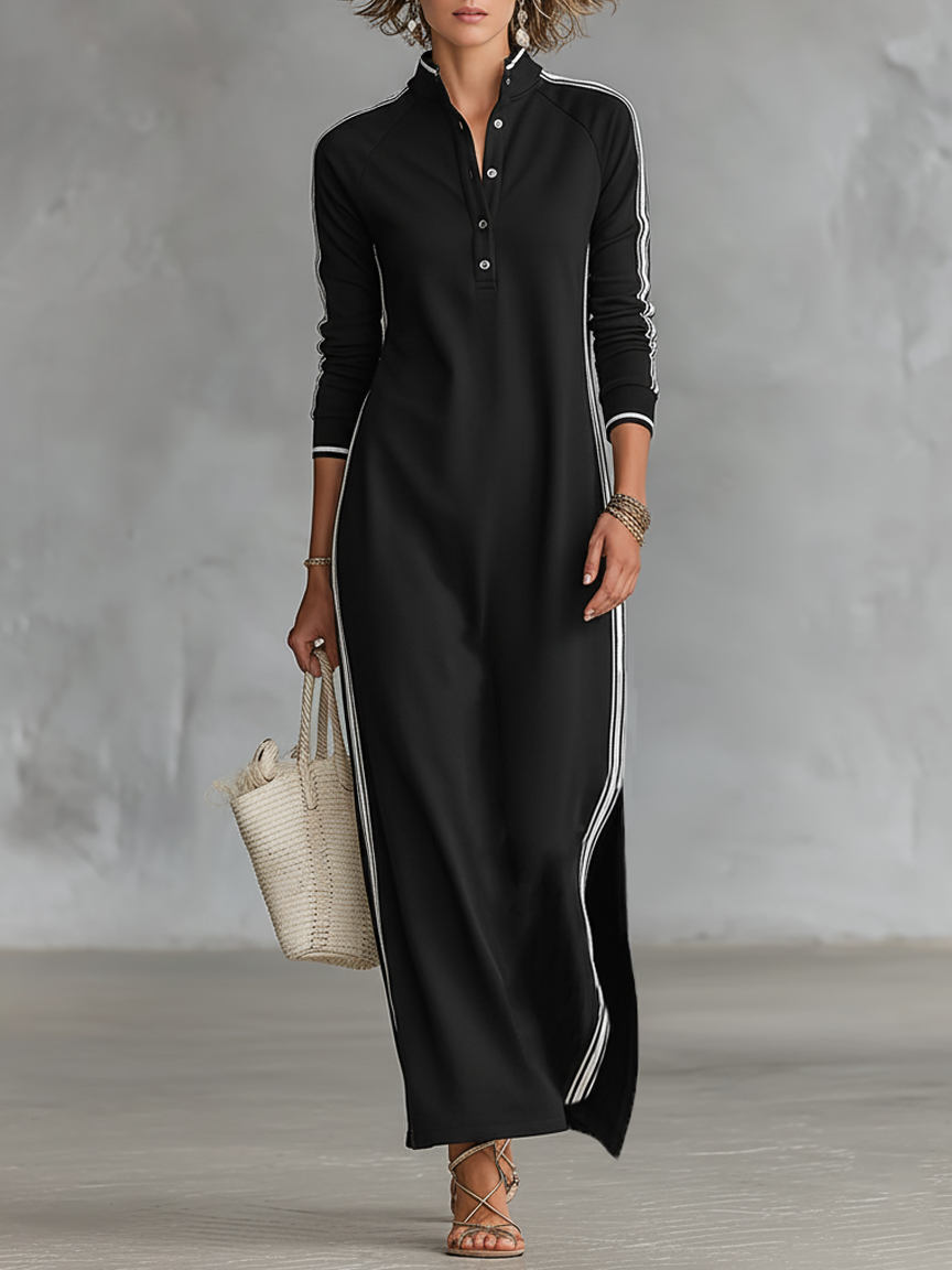 Liverno Florence | Elegancka sukienka maxi z kołnierzykiem i guzikami