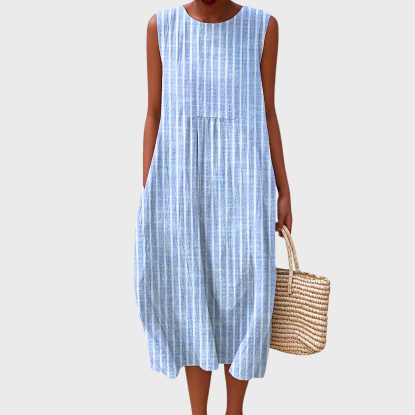 Clara | Damen Ärmellos Linnen Midi-Kleid Relaxed-Fit