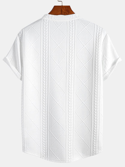Geometric Jacquard Short Sleeve T-Shirt with Arc Hem & Matching Shorts