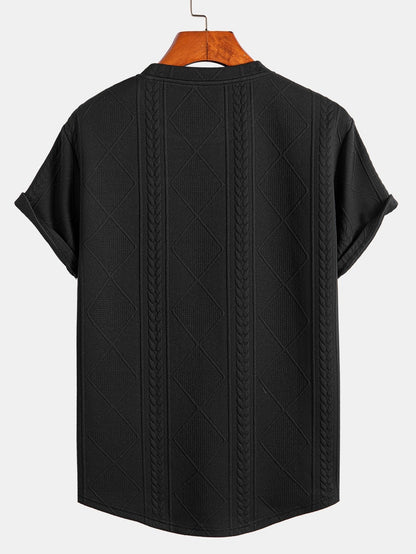 Geometric Jacquard Short Sleeve T-Shirt with Arc Hem & Matching Shorts
