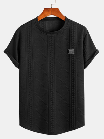 Geometric Jacquard Short Sleeve T-Shirt with Arc Hem & Matching Shorts