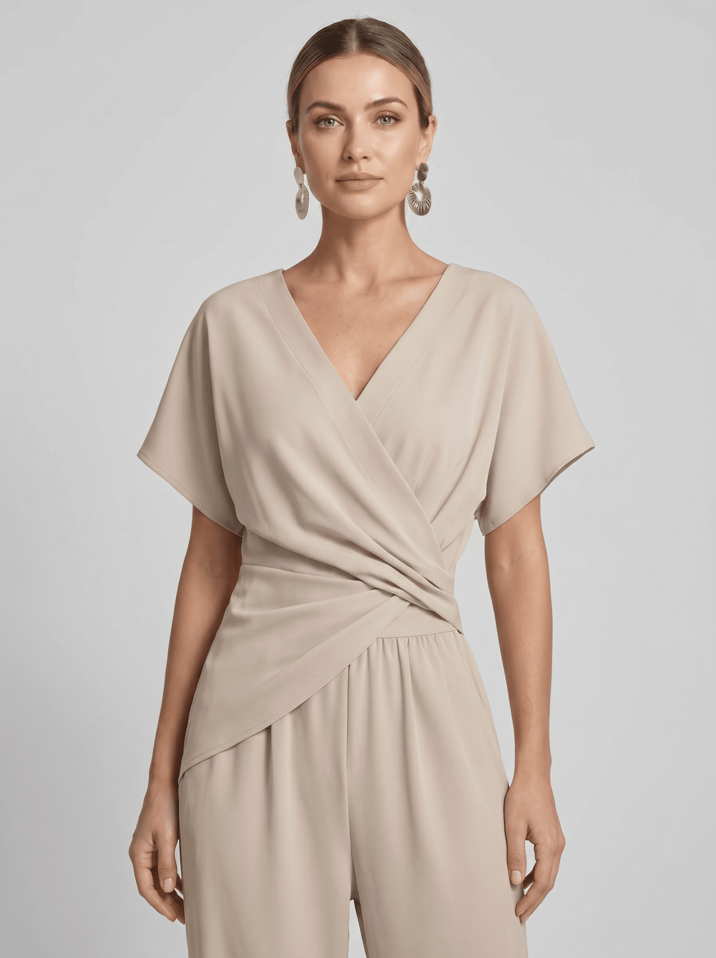 Two Piece Set Women Long Sleeve Top Wide Leg Trousers