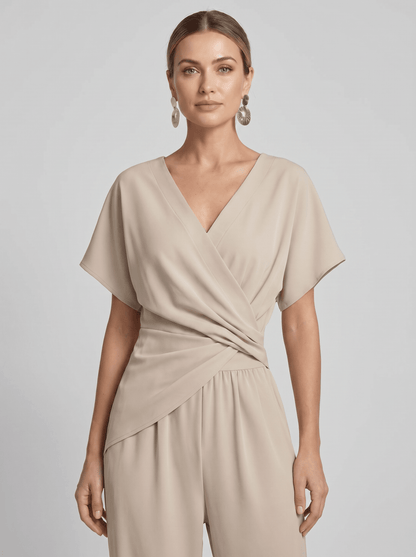 Two Piece Set Women Long Sleeve Top Wide Leg Trousers