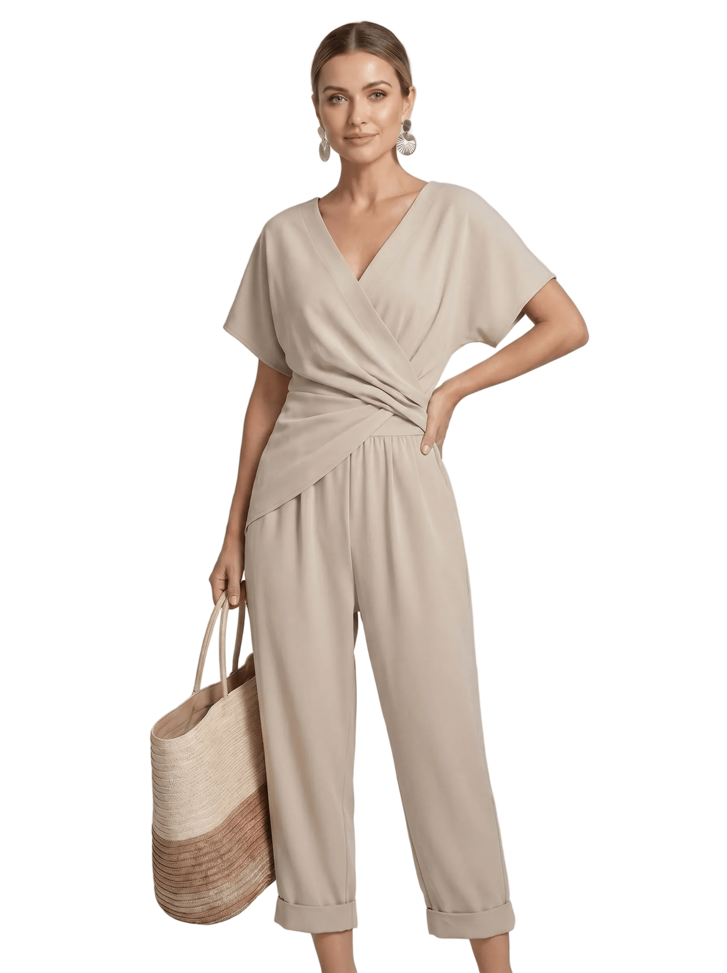 Two Piece Set Women Long Sleeve Top Wide Leg Trousers