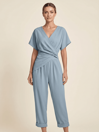 Two Piece Set Women Long Sleeve Top Wide Leg Trousers