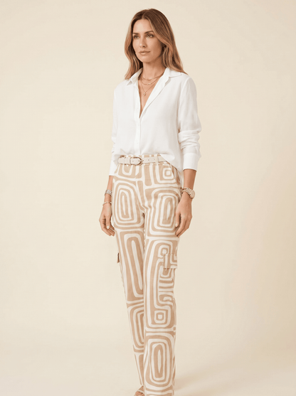 Women Two Piece Set Relaxed Top Elastic Waist Trousers
