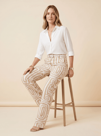 Women Two Piece Set Relaxed Top Elastic Waist Trousers
